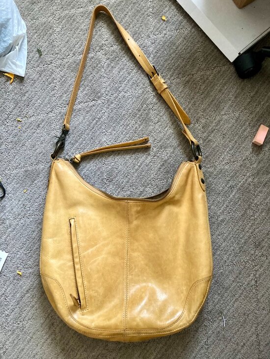 Melissa Leather Hobo Handbag in Sunflower made by... | Depop Yellow Frye Hobo Leather Purse \